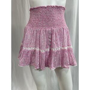 Sunday Saint Tropez 'Pomponette' Pink Smocked Mini Skirt Size OS